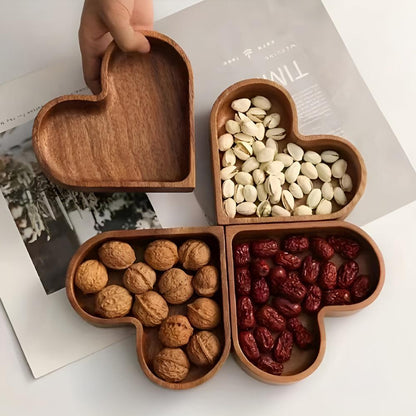 Snack Tray Heart-Shaped Solid Nut Wood Set Of 4
