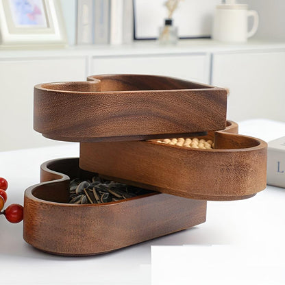 Snack Tray Heart-Shaped Solid Nut Wood Set Of 4