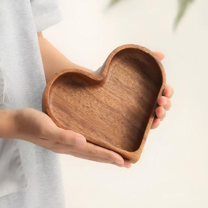 Snack Tray Heart-Shaped Solid Nut Wood Set Of 4