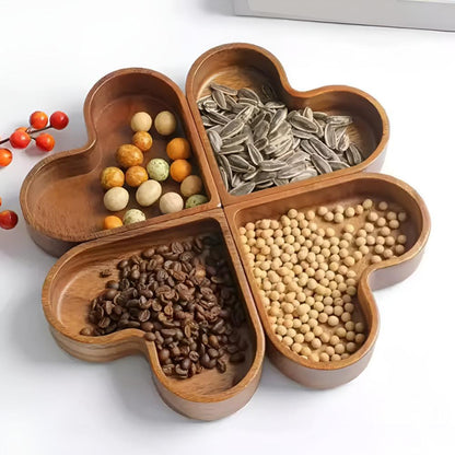 Snack Tray Heart-Shaped Solid Nut Wood Set Of 4