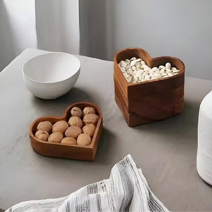 Snack Tray Heart-Shaped Solid Nut Wood Set Of 4