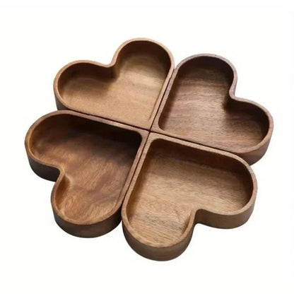 Snack Tray Set Heart-Shaped Solid Nut Wood