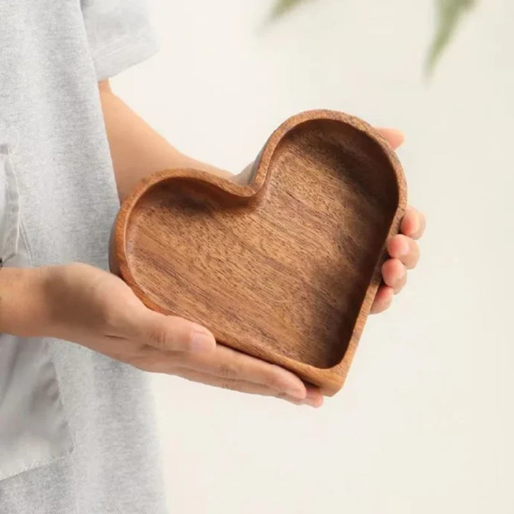 Snack Tray Set Heart-Shaped Solid Nut Wood