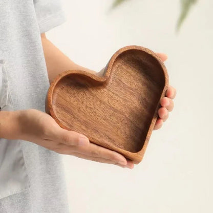 Snack Tray Set Heart-Shaped Solid Nut Wood