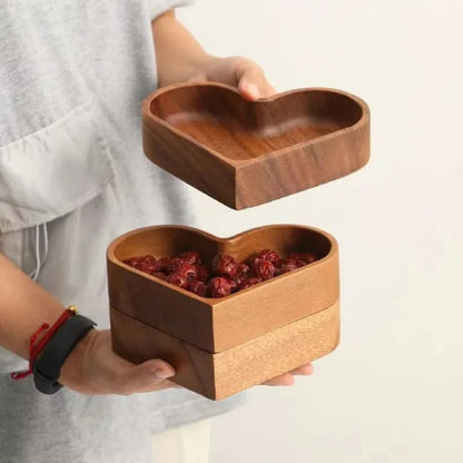 Snack Tray Set Heart-Shaped Solid Nut Wood