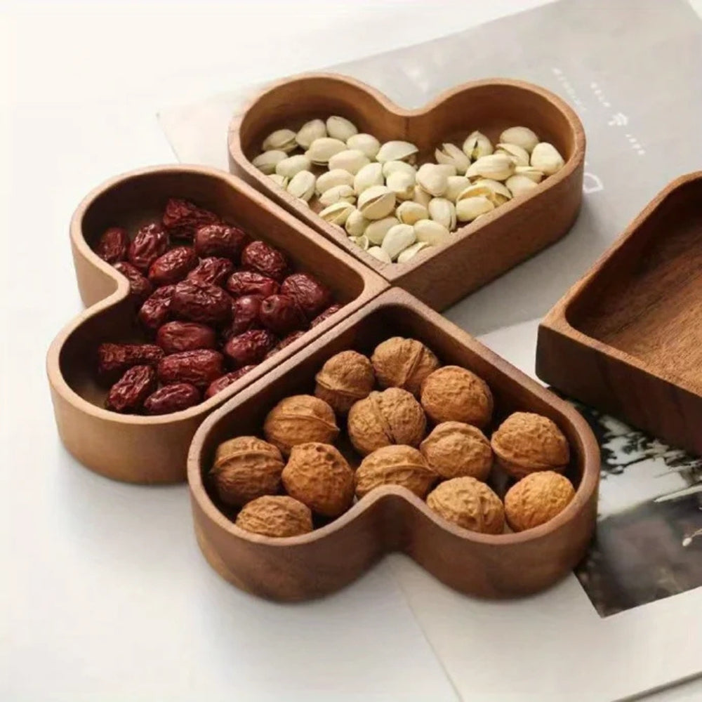 Snack Tray Set Heart-Shaped Solid Nut Wood