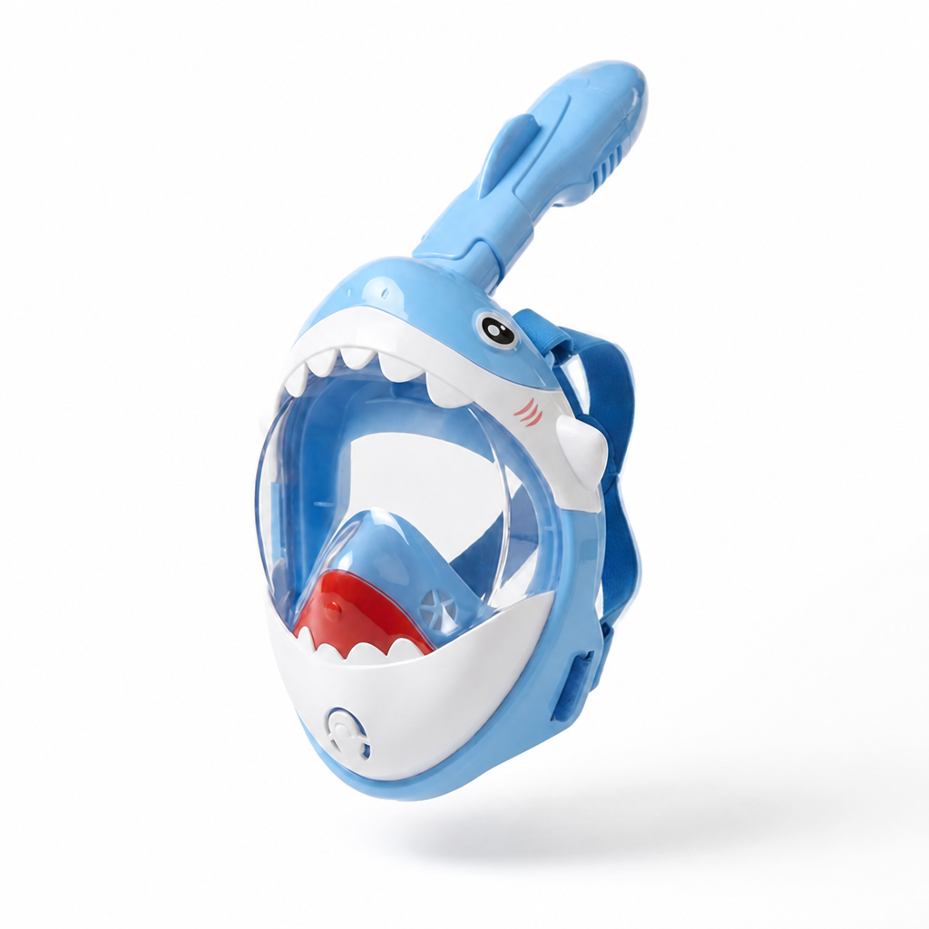 Snorkel Mask Kids Full-Face Shark Design Panoramic Visor