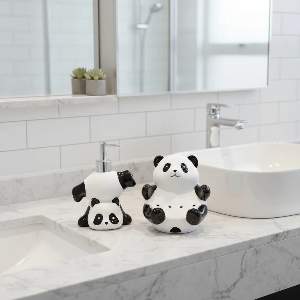 Soap Dispenser Ceramic Panda-Shaped Design