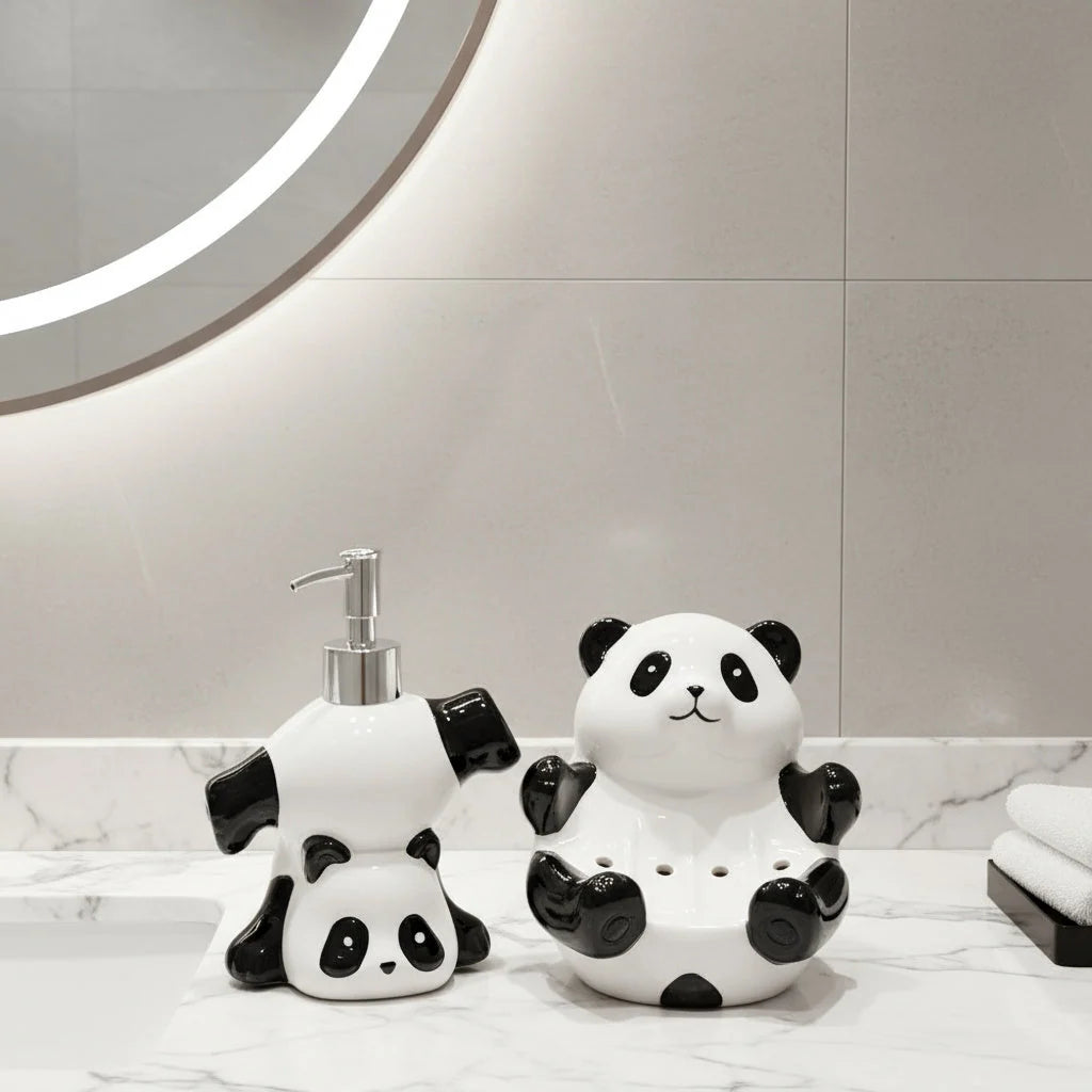 Soap Dispenser Ceramic Panda-Shaped Design