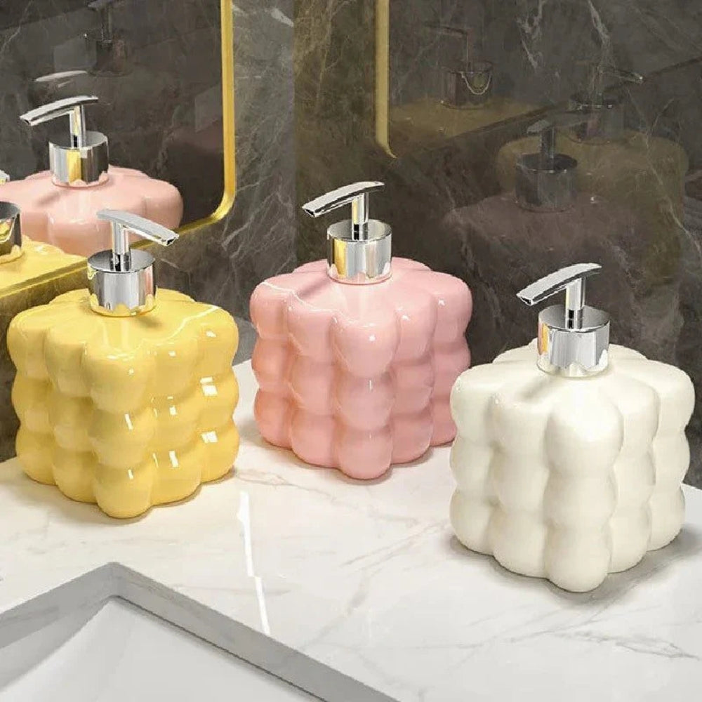 Soap Dispenser Glossy Ceramic Bubble Design Smooth Pump