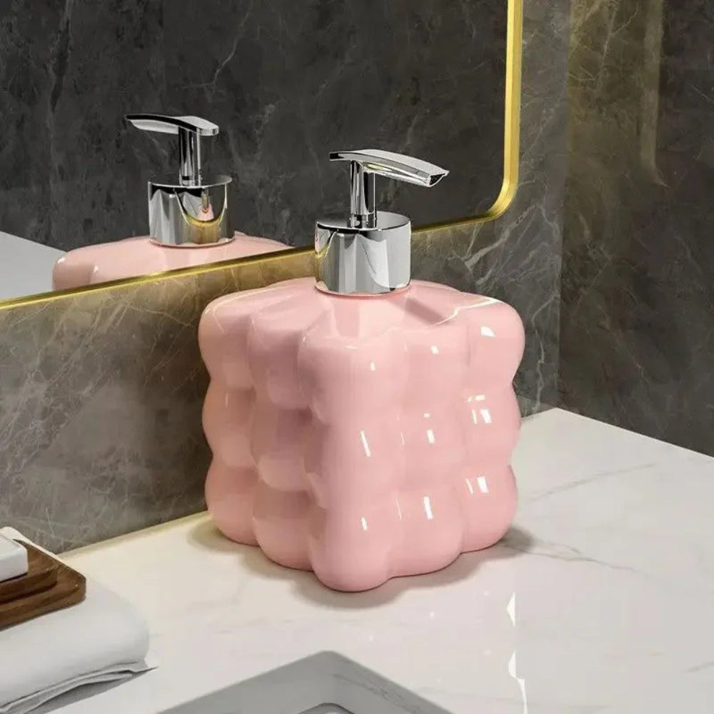 Soap Dispenser Glossy Ceramic Bubble Design Smooth Pump