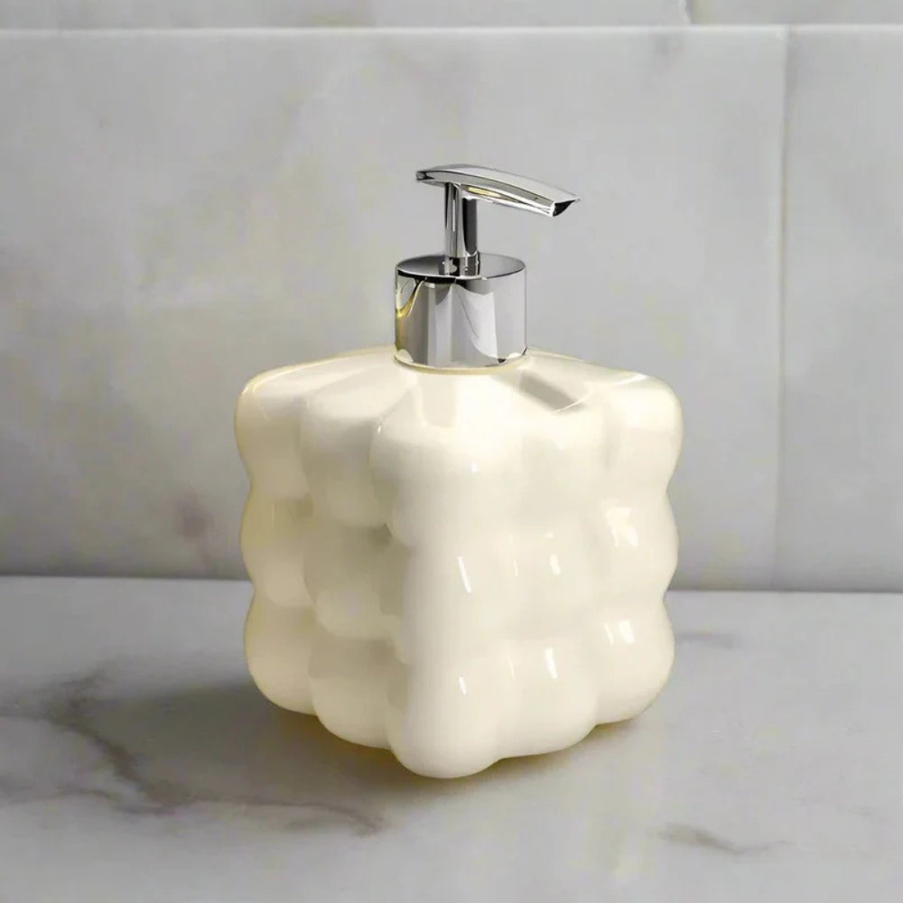 Soap Dispenser Glossy Ceramic Bubble Design Smooth Pump