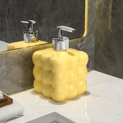 Soap Dispenser Glossy Ceramic Bubble Design Smooth Pump