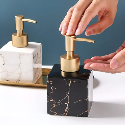 Soap Dispenser Marble Ceramic Matte Gold Pump