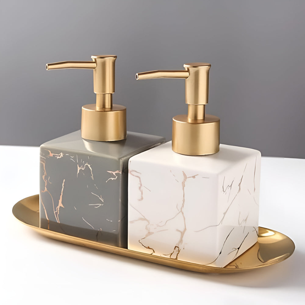 Soap Dispenser Marble Ceramic Matte Gold Pump