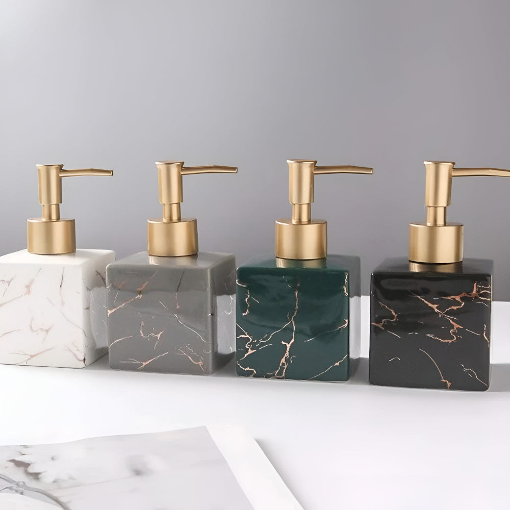 Soap Dispenser Marble Ceramic Matte Gold Pump