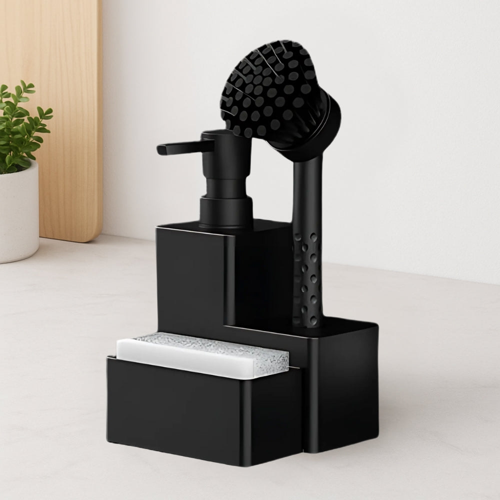 Soap Dispenser Set Matte Black & Wood Accents 320ml