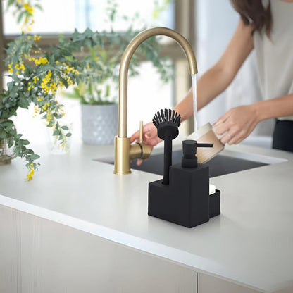 Soap Dispenser Set Matte Black & Wood Accents 320ml