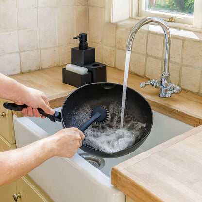 Soap Dispenser Set Matte Black & Wood Accents 320ml