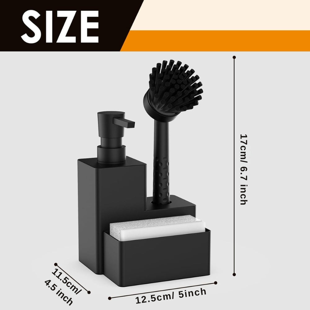 Soap Dispenser Set Matte Black & Wood Accents 320ml