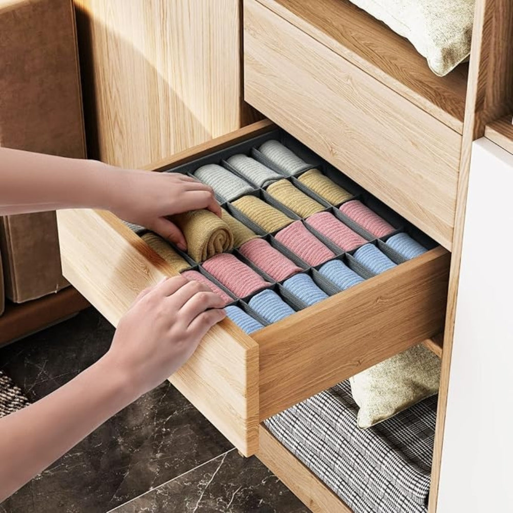 Sock & Underwear Organizer Foldable Space-Saving 24 Compartments