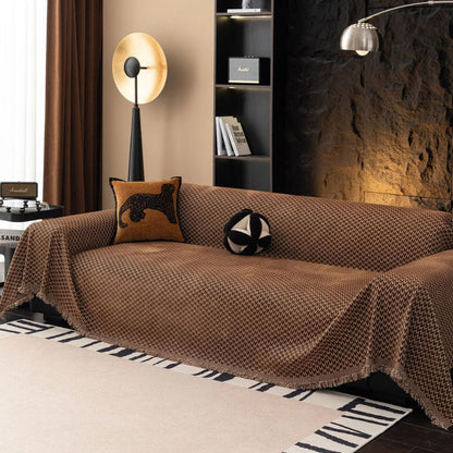 Sofa & Armchair Cover Zigzag Chenille Tassel Fringe