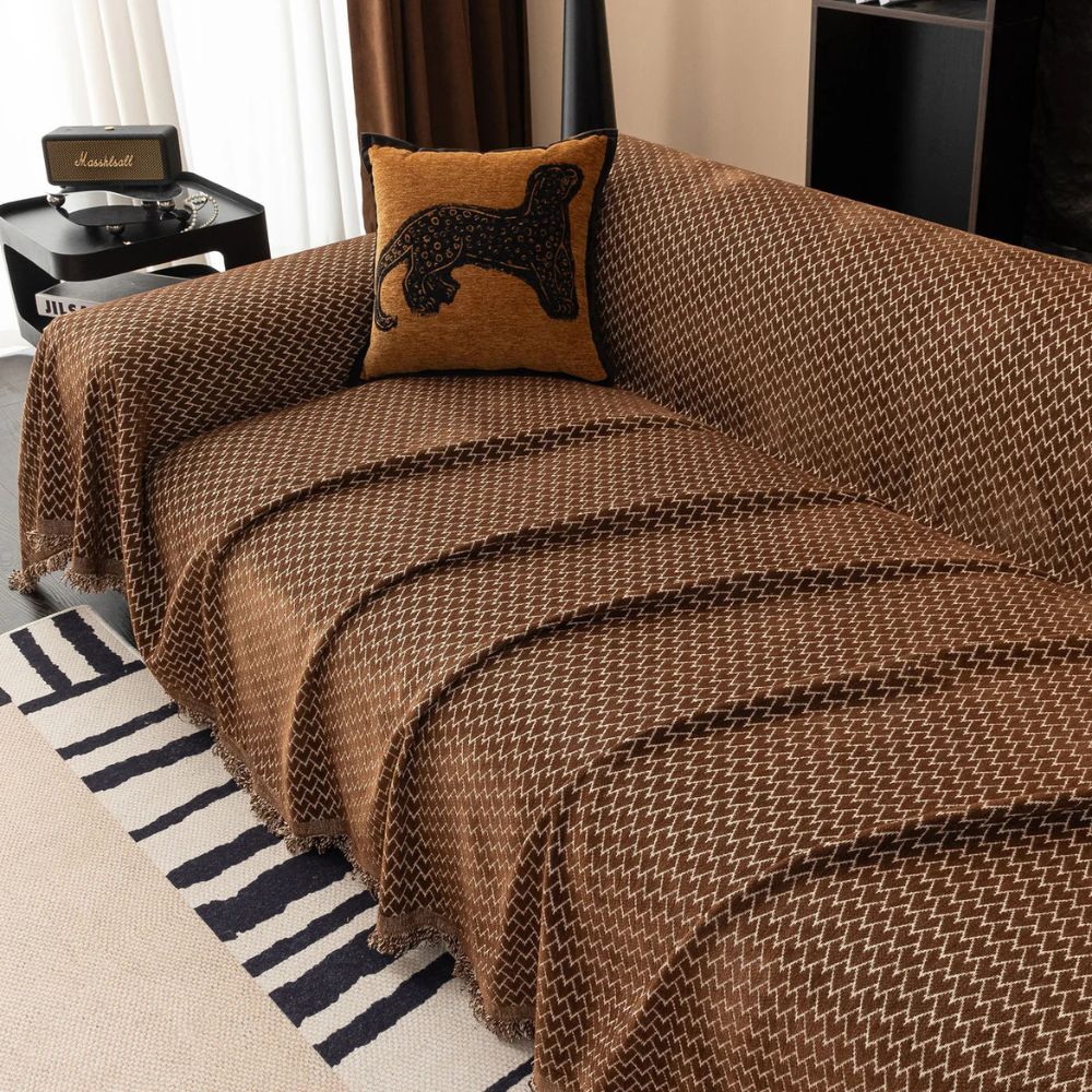 Sofa & Armchair Cover Zigzag Chenille Tassel Fringe