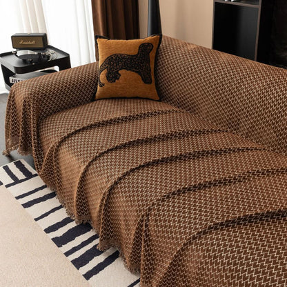 Sofa & Armchair Cover Zigzag Chenille Tassel Fringe
