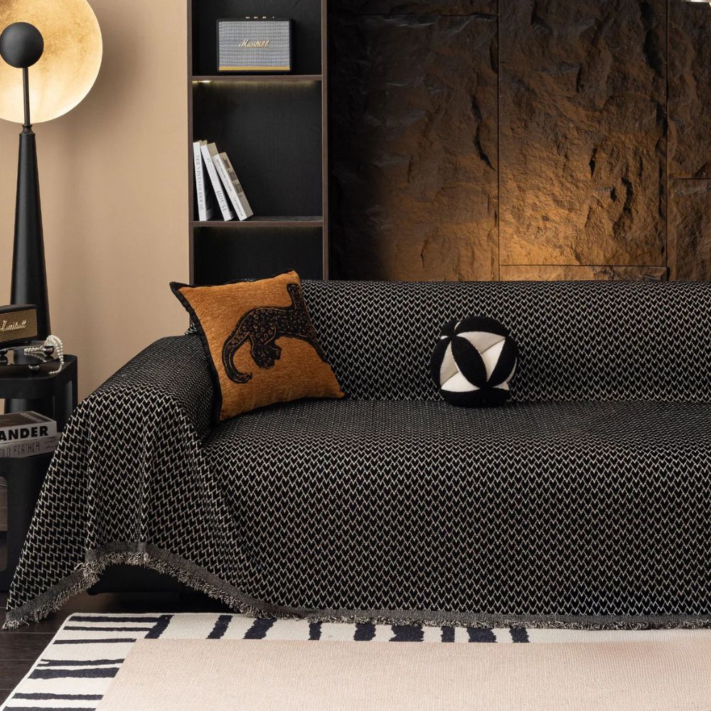 Sofa & Armchair Cover Zigzag Chenille Tassel Fringe