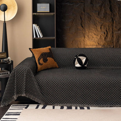 Sofa & Armchair Cover Zigzag Chenille Tassel Fringe