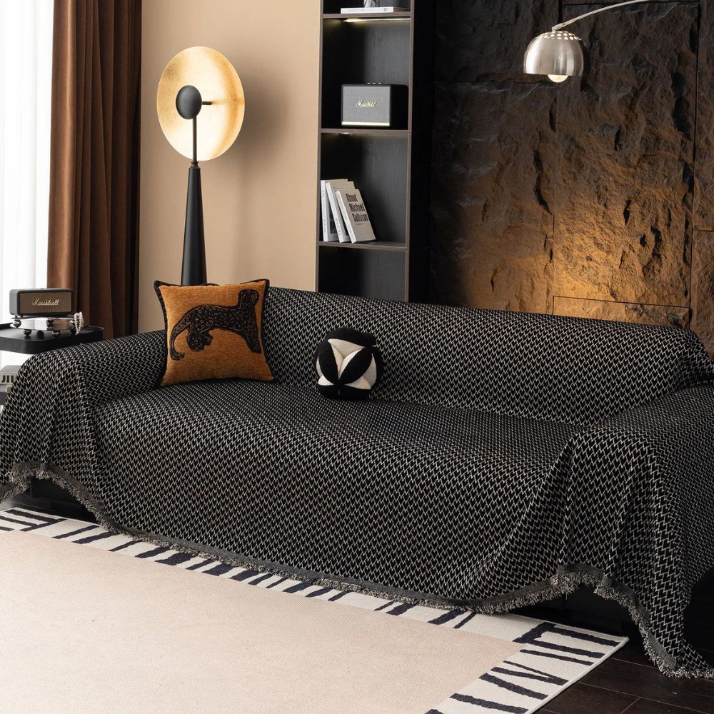 Sofa & Armchair Cover Zigzag Chenille Tassel Fringe