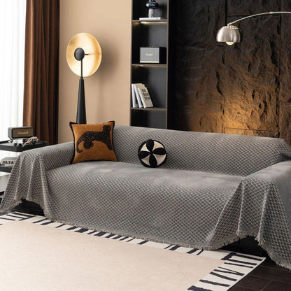 Sofa & Armchair Cover Zigzag Chenille Tassel Fringe