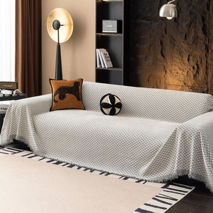 Sofa & Armchair Cover Zigzag Chenille Tassel Fringe