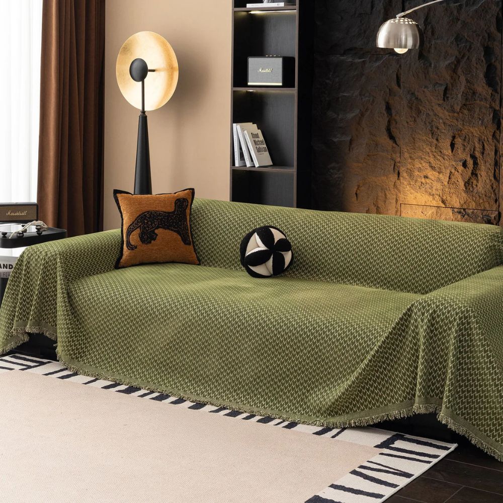 Sofa & Armchair Cover Zigzag Chenille Tassel Fringe