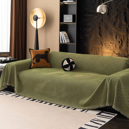 Sofa & Armchair Cover Zigzag Chenille Tassel Fringe