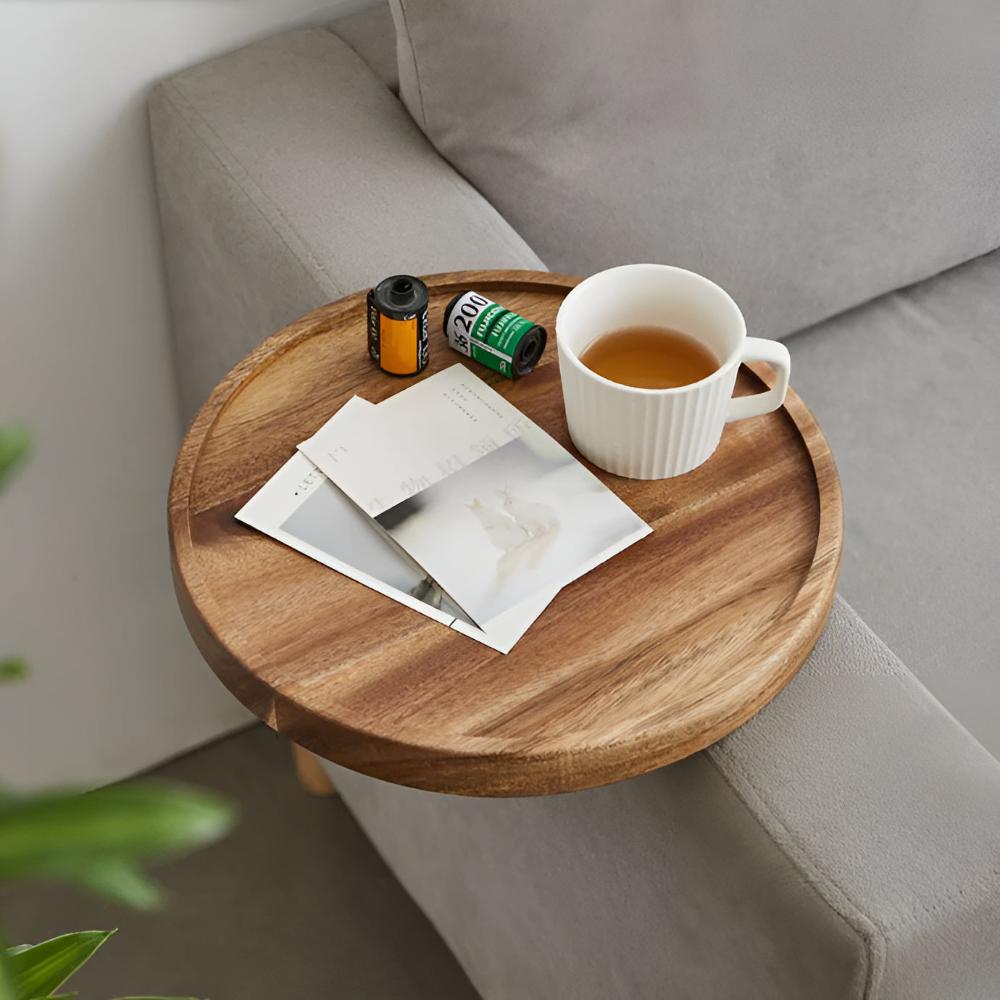Sofa Armrest Tray Solid Wood Walnut Adjustable Clip-On