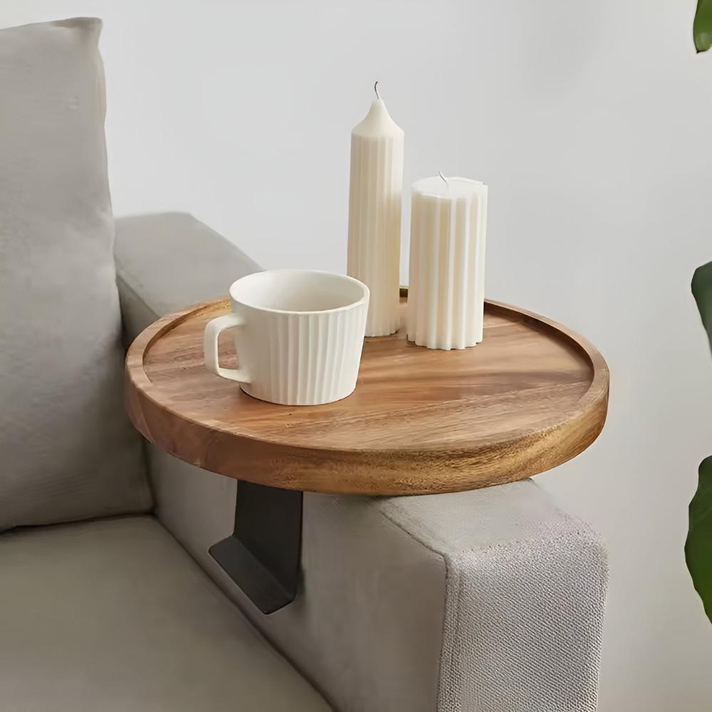 Sofa Armrest Tray Solid Wood Walnut Adjustable Clip-On