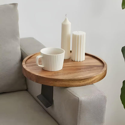 Sofa Armrest Tray Solid Wood Walnut Adjustable Clip-On