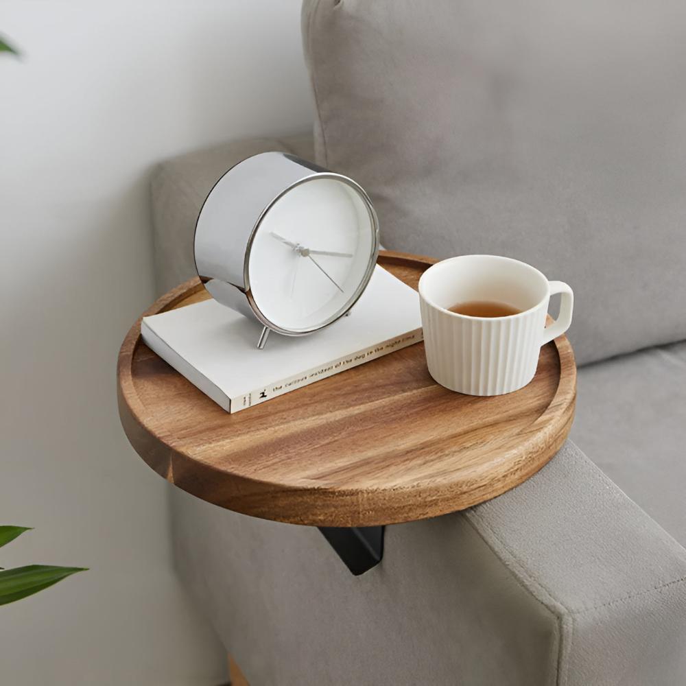 Sofa Armrest Tray Solid Wood Walnut Adjustable Clip-On