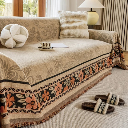 Sofa Cover Boho Floral Chenille Machine Washable