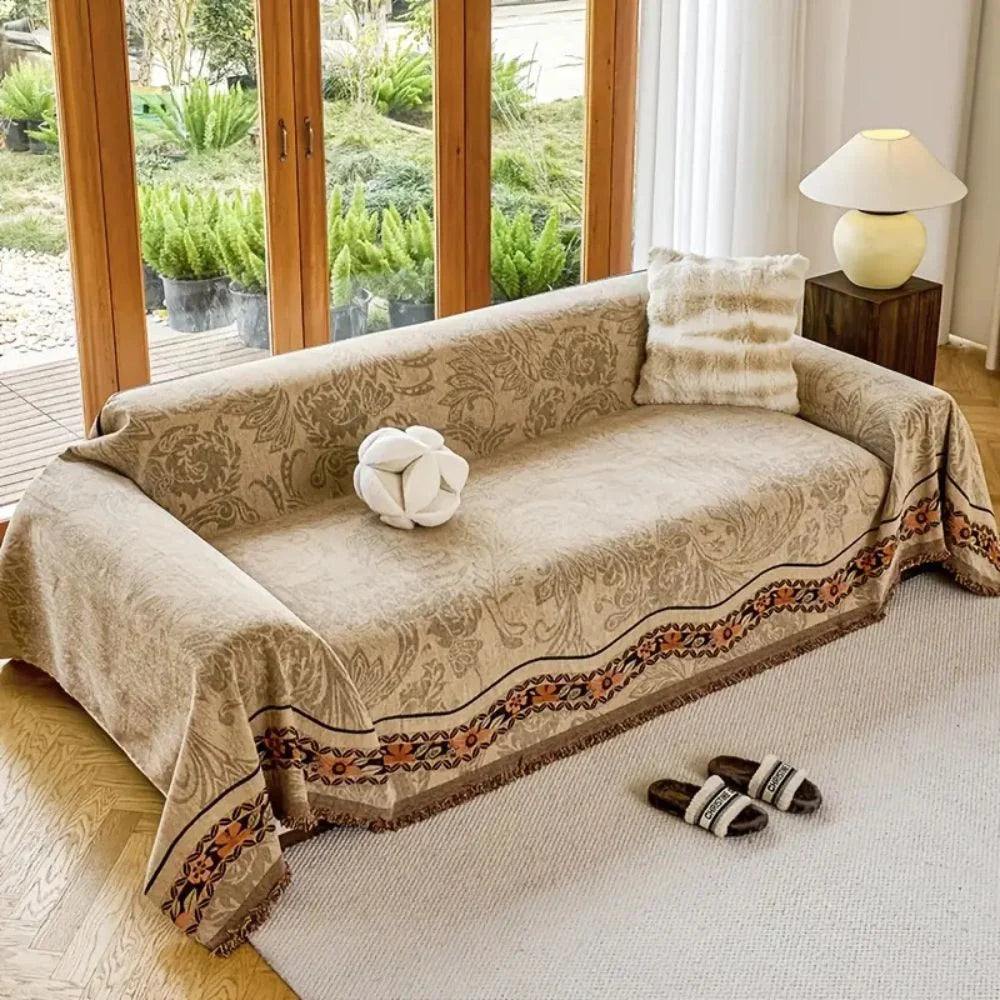 Sofa Cover Boho Floral Chenille Machine Washable