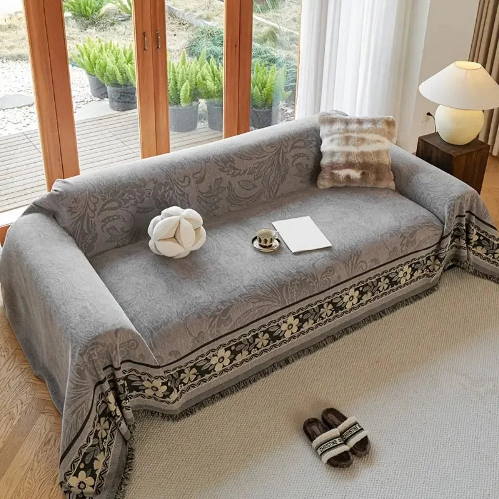 Sofa Cover Boho Floral Chenille Machine Washable