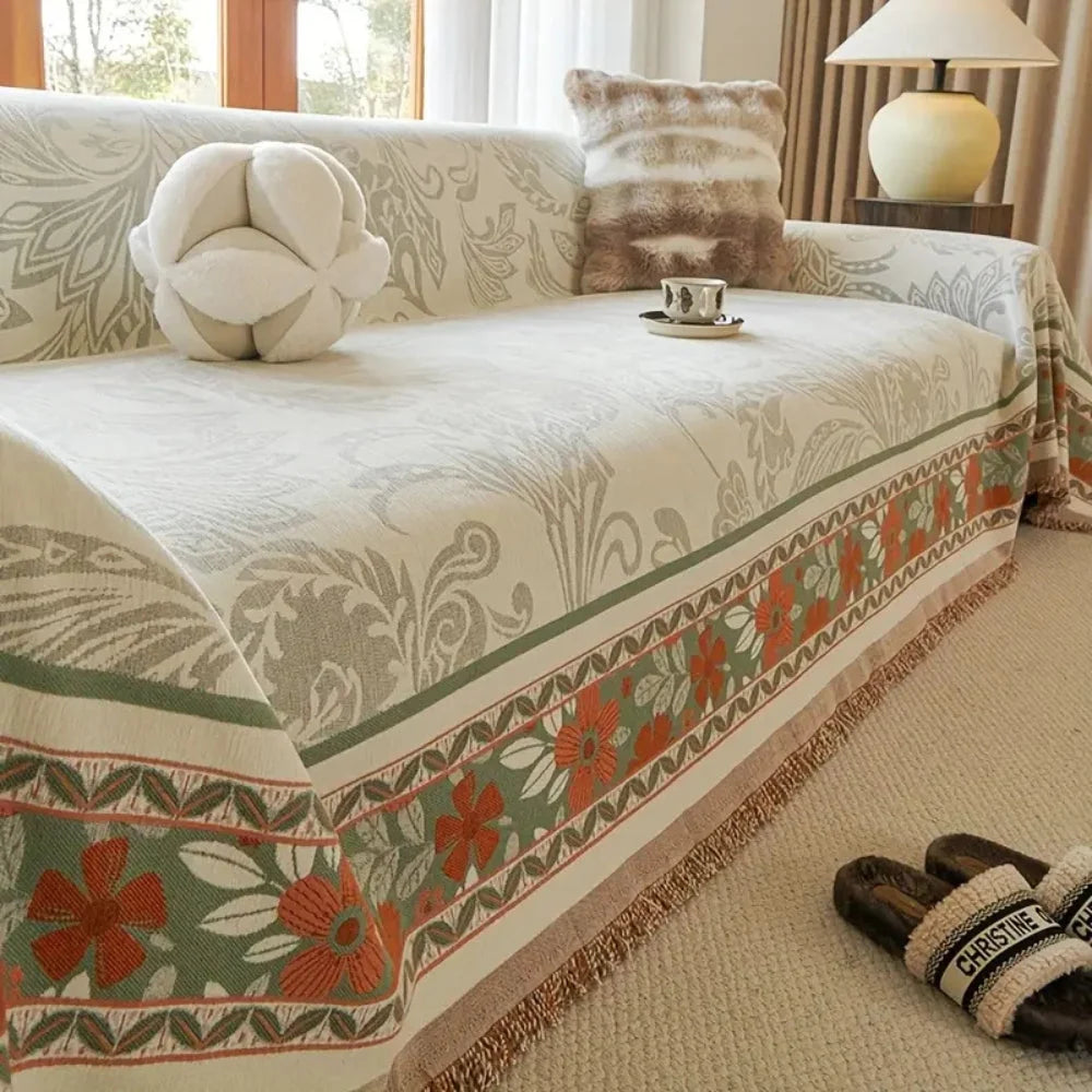 Sofa Cover Boho Floral Chenille Machine Washable