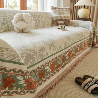Sofa Cover Boho Floral Chenille Machine Washable