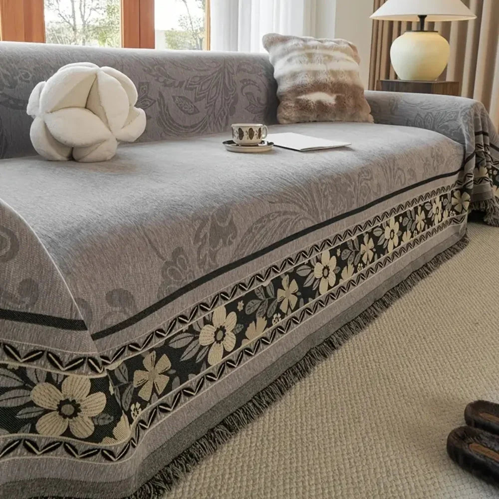 Sofa Cover Boho Floral Chenille Machine Washable