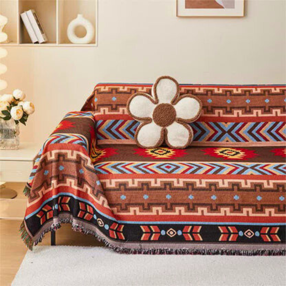 Sofa Cover Boho Geometric Tassel Trim Machine Washable