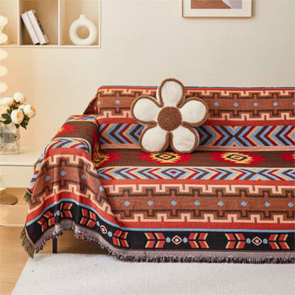 Sofa Cover Boho Geometric Tassel Trim Machine Washable
