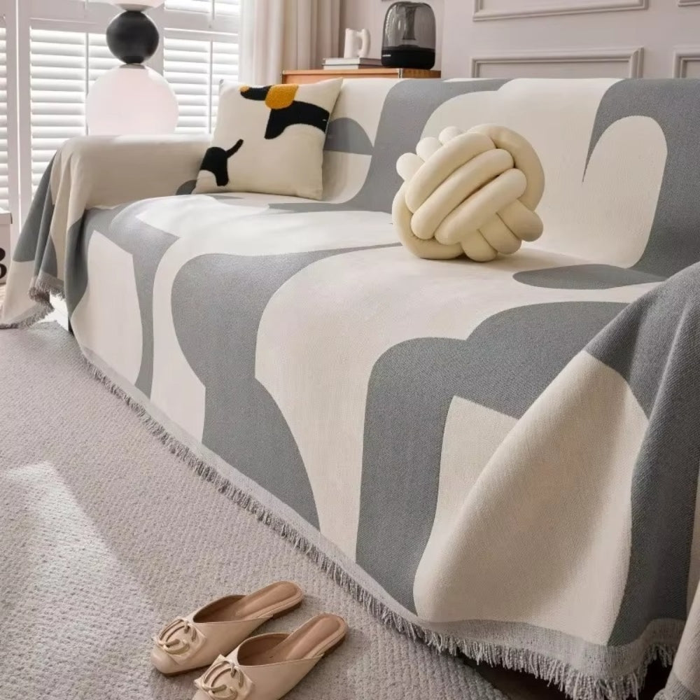 Sofa Cover Boho Jacquard Chenille Reversible & Tassel Trim
