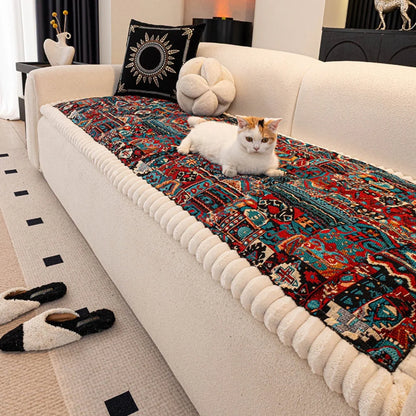 Sofa Cover Boho Jacquard Plush Microfiber & Non-Slip Backing