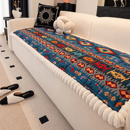 Sofa Cover Boho Jacquard Plush Microfiber & Non-Slip Backing